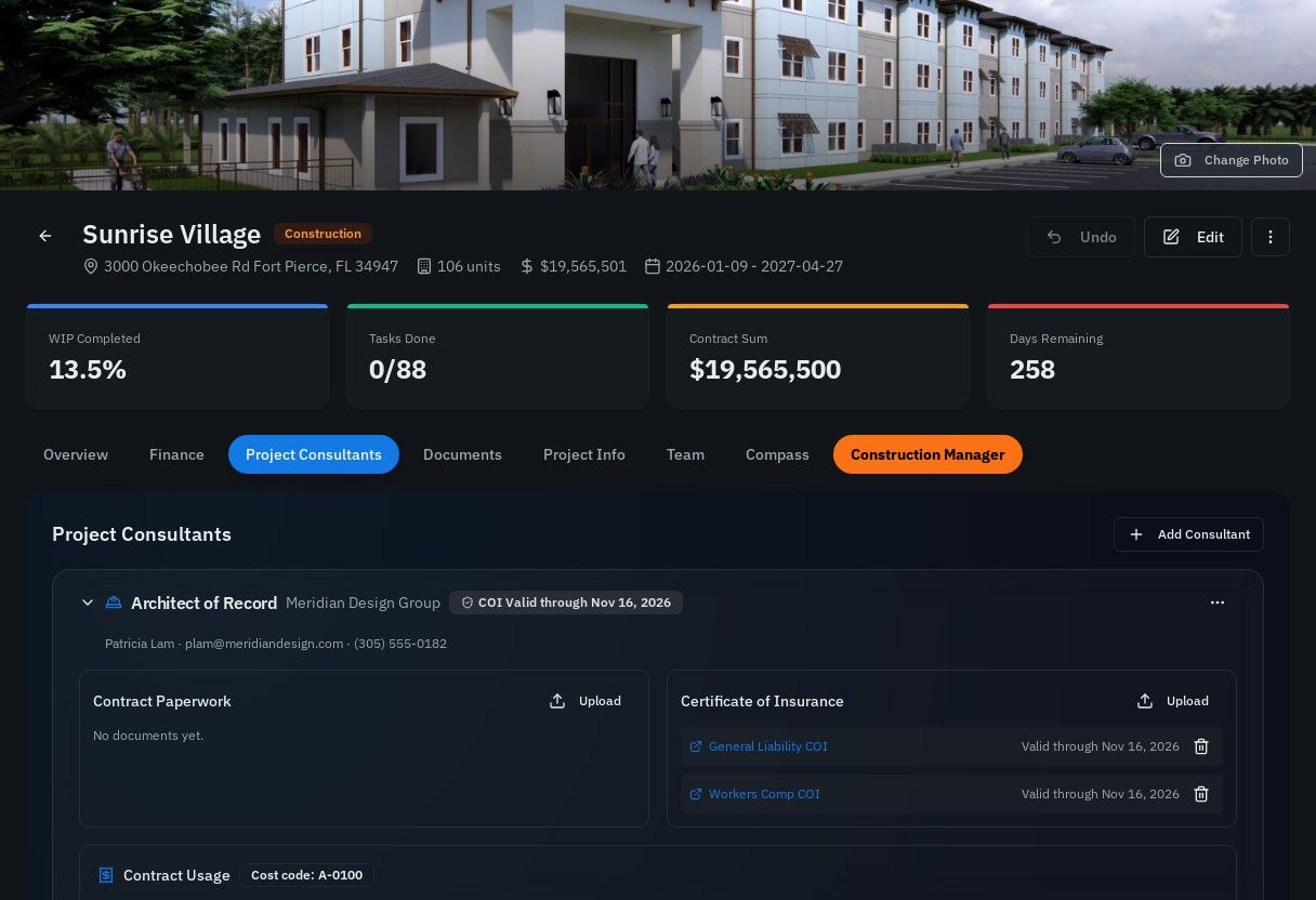 Chronida project consultants — COI tracking with expiration dates
